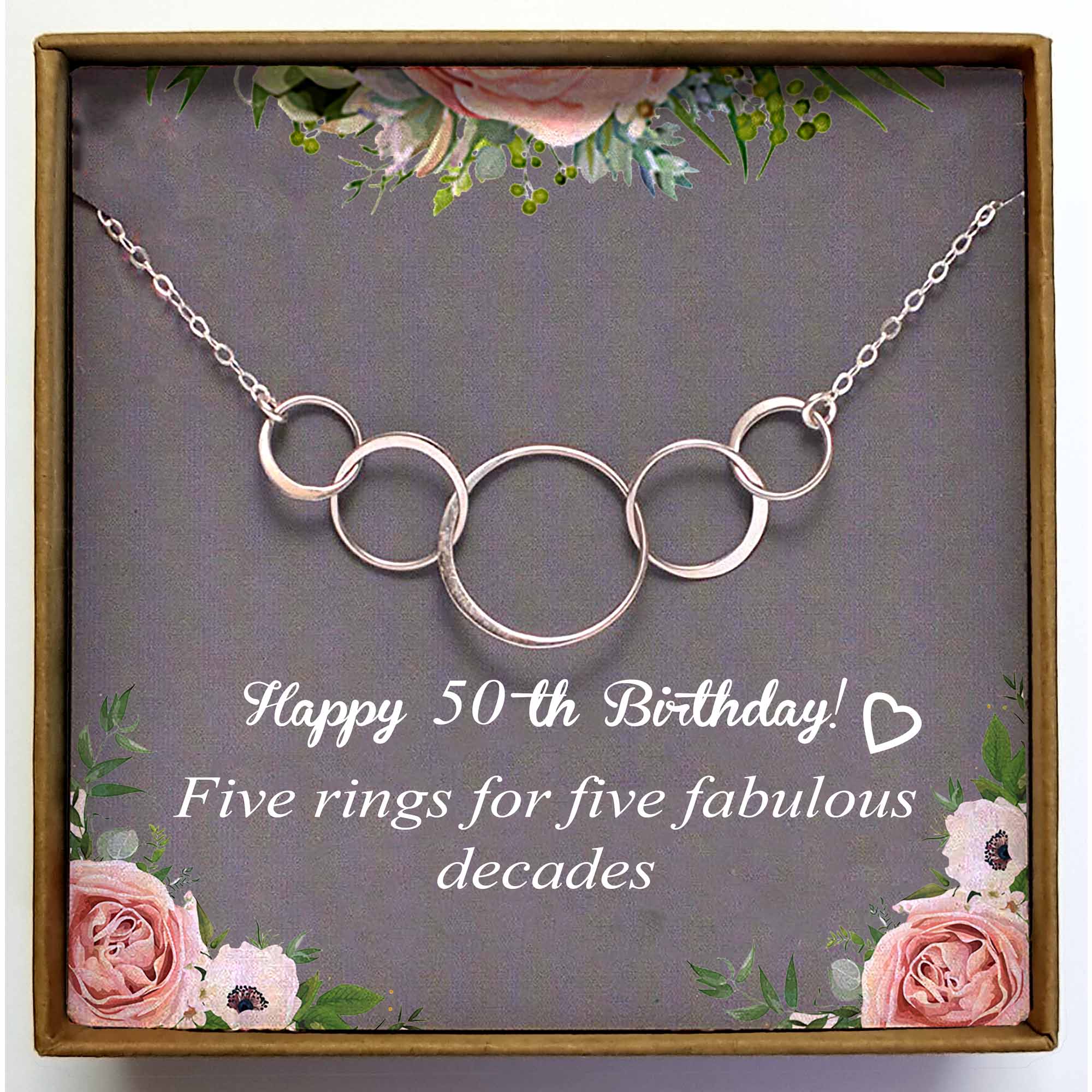 50th Birthday Gifts for Women, Five Circle Necklace for Her - BTD01 - Happy Ava