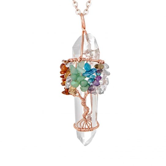 61WG3XbCeDL. UL1500  542x542 - Tree of Life Pendant Amethyst Rose Crystal Necklace Gemstone Chakra Jewelry - TOL01